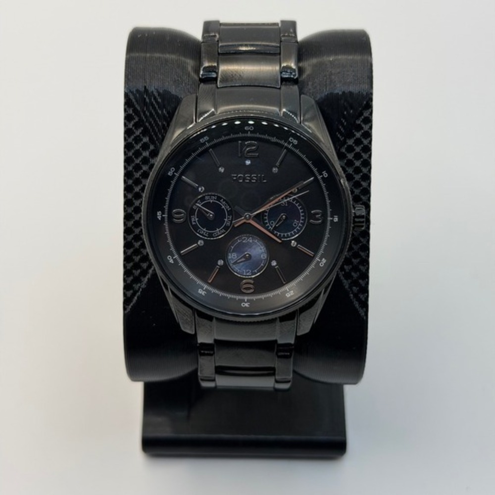 Fossil Watch Womens Black Stainless Steel BQ1122 Multifunction Dial